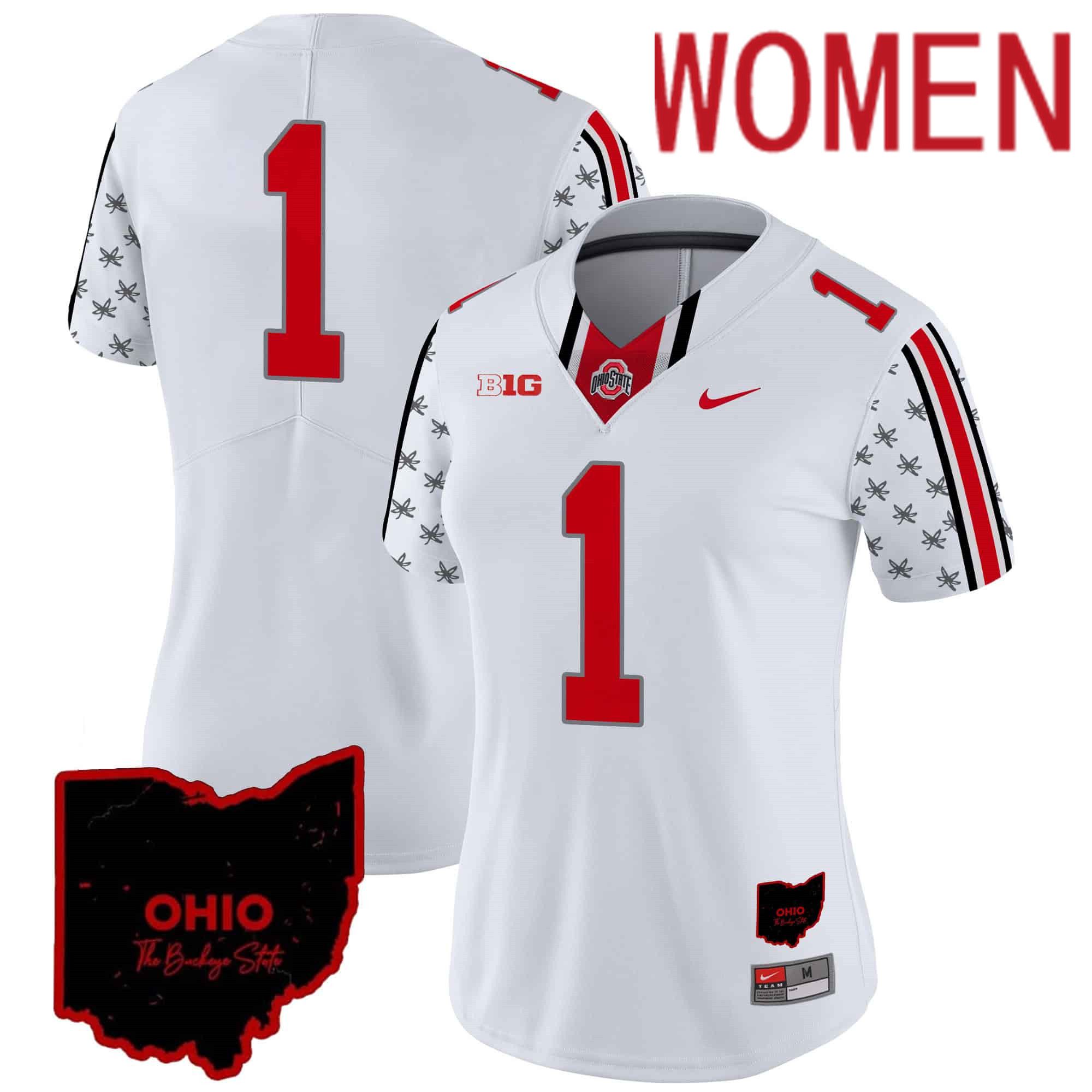 Women Ohio State Buckeyes 1 No Name White 2024 Nike Home Patch Vapor Limited NCAA Jersey